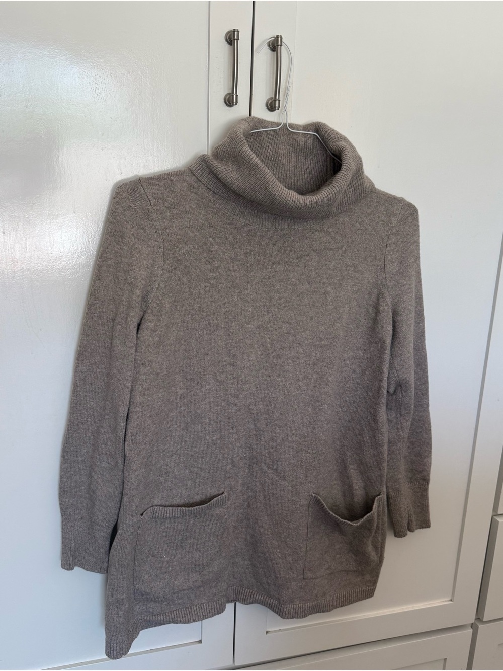 LOFT Taupe Cowl Neck Pocket Sweater